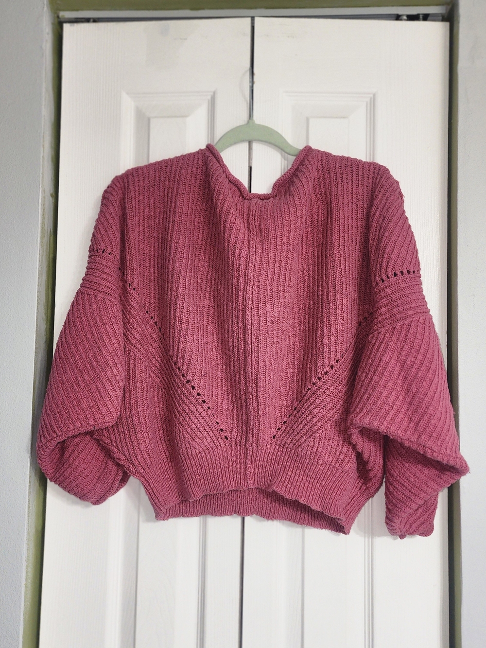 Altar'd State Chunky Rose Knit Open-Stitch Crewneck Sweater
